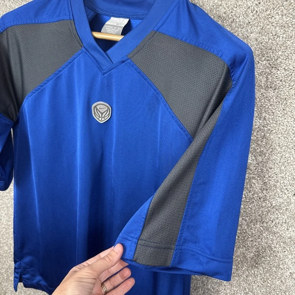 Nike Basketball Jersey Boys XL 18-20 Blue Grey Mesh V-Neck Athletic Shirt